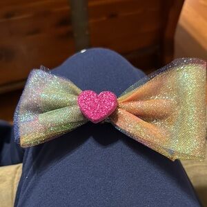 Glittery Rainbow Bow with Pink Heart by